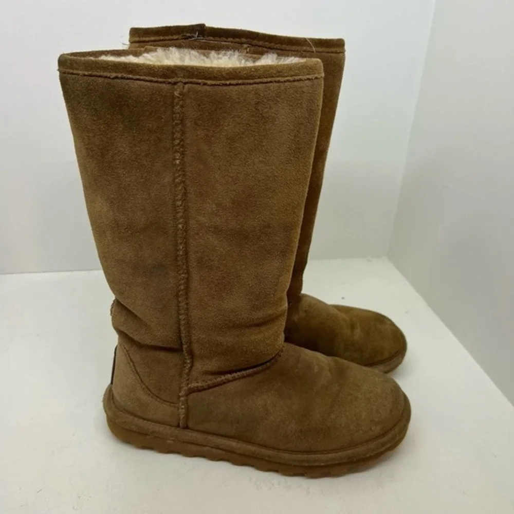 Bear Paw Elle tall suede brown tan winter boots sheepskin wool lining size 6